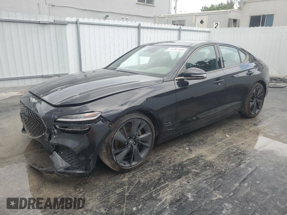 2023 Genesis G70 2.0T with VIN KMTG34TA0PU120533, listed as a Copart auction lot 73781104 with 26,932 mi miles and Clean Title. Bid and sale history available at carsss.com. Image 1.