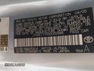 2005 Scion tC z VIN JTKDE177X50055888, wystawiony jako IAAI lot #41955037 z przebiegiem 129 632 mil mil oraz . Historia ofert i sprzedaży dostępna na DreamBid. Obrazek 9.