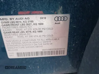 2019 Audi e-tron Prestige with VIN WA1VABGE0KB009718, listed as a IAAI auction lot 42336983 with 54,871 mi miles and . Bid and sale history available at DreamBid. Image 9.