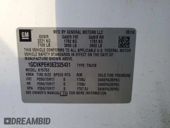 2014 Chevrolet Silverado 1500 Work Truck with VIN 1GCVKPEH3EZ325431, listed as a Copart auction lot 45658745 with 127,421 mi miles and Salvage Title. Bid and sale history available at DreamBid. Image 12.