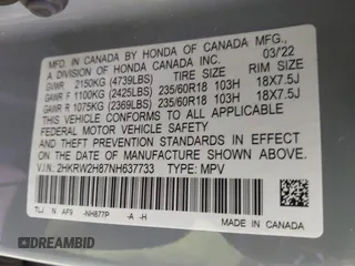 2022 Honda CR-V EX-L with VIN 2HKRW2H87NH637733, listed as a IAAI auction lot 41723047 with 54,670 mi miles. Bid and sale history available at carsss.com. Image 9.
