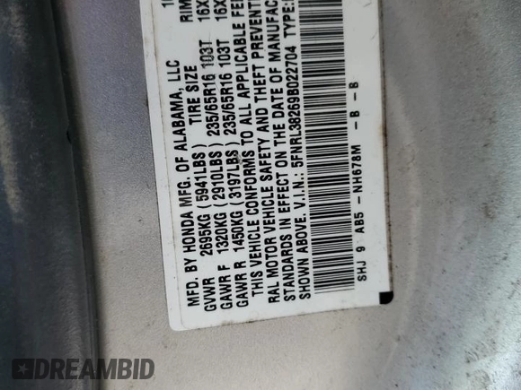 2009 Honda Odyssey LX z VIN 5FNRL38269B022704, wystawiony jako Copart lot #57833865 z przebiegiem Nie podano mil oraz Czysty tytuł • Clean title. Historia ofert i sprzedaży dostępna na DreamBid. Obrazek 13.