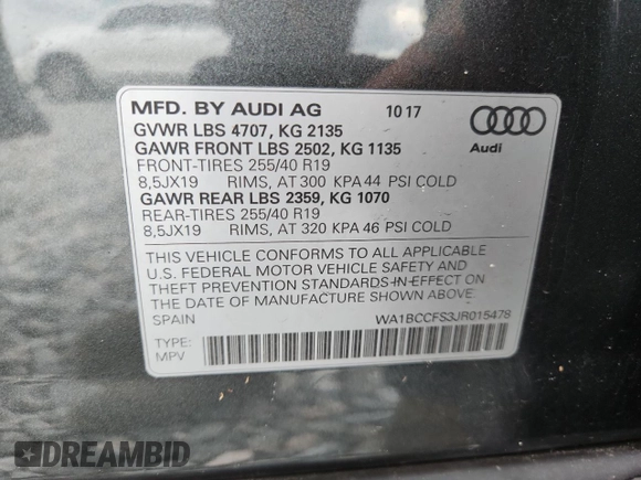 2018 Audi Q3 Premium z VIN WA1BCCFS3JR015478, wystawiony jako Copart lot #59613945 z przebiegiem 96 841 mil mil oraz Szkoda całkowita • Salvage title. Historia ofert i sprzedaży dostępna na DreamBid. Obrazek 13.