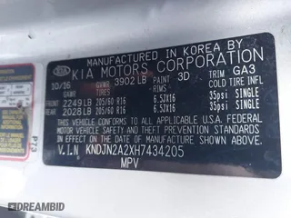 2017 Kia Soul with VIN KNDJN2A2XH7434205, listed as a IAAI auction lot 41363921 with 269,747 mi miles. Bid and sale history available at carsss.com. Image 9.