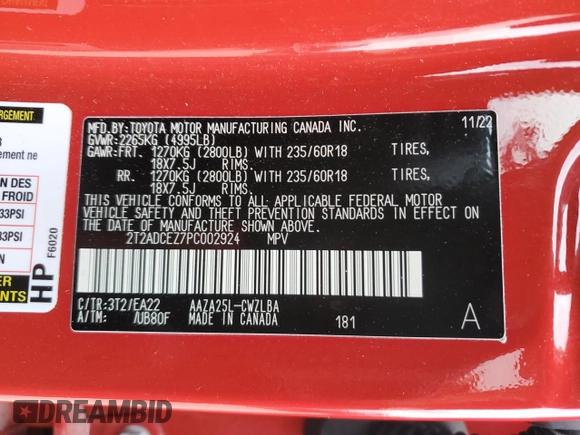 2023 Lexus NX 250 with VIN 2T2ADCEZ7PC002924, listed as a Copart auction lot 58352825 with 23,657 mi miles and Salvage title. Bid and sale history available at DreamBid. Image 14.