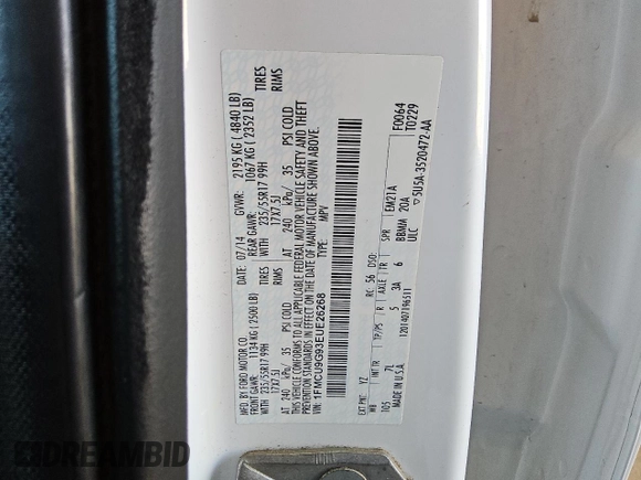 2014 Ford Escape SE с VIN 1FMCU9G93EUE26268, выставлен на аукционе Copart как лот 62872595 с пробегом 174 112 миль миль и Чистый • Clean title. История ставок и продаж доступна на DreamBid. Изображение 13.