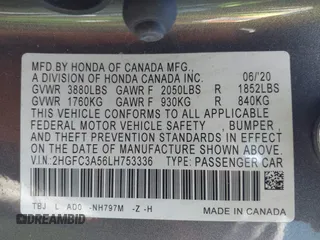2020 Honda Civic Si Coupe with VIN 2HGFC3A56LH753336, listed as a IAAI auction lot 41748457 with 55,079 mi miles. Bid and sale history available at carsss.com. Image 9.