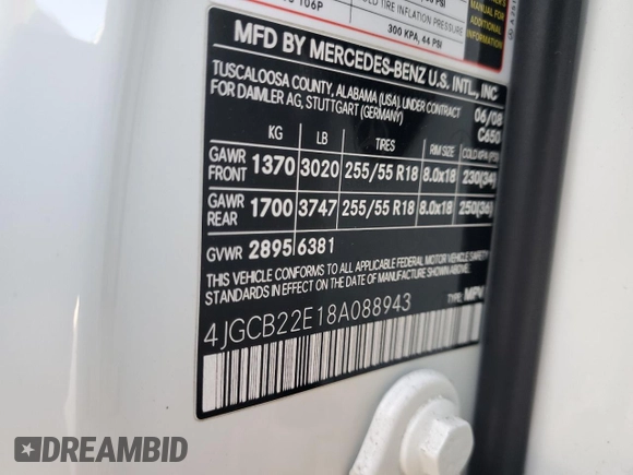 2008 Mercedes-Benz R 3.0L with VIN 4JGCB22E18A088943, listed as a Copart auction lot 76763804 with Not provided miles and Salvage title. Bid and sale history available at DreamBid. Image 14.