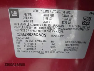 2011 Chevrolet Equinox LTZ z VIN 2CNALFEC8B6234829, wystawiony jako IAAI lot #41864006 z przebiegiem 171 691 mil mil oraz . Historia ofert i sprzedaży dostępna na DreamBid. Obrazek 9.
