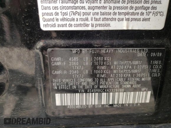 2010 Subaru Outback Premium All-Weather Anniversary with VIN 4S4BRBGC4A3329788, listed as a Copart auction lot 55782055 with 159,224 mi miles and Salvage title. Bid and sale history available at DreamBid. Image 13.