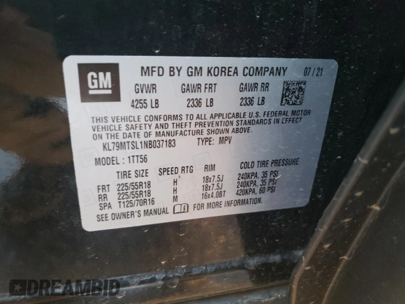 2022 Chevrolet TrailBlazer RS with VIN KL79MTSL1NB037183, listed as a Copart auction lot 37947643 with 47,339 mi miles. Bid and sale history available at carsss.com. Image 13.