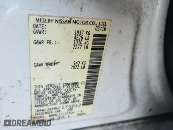 2016 Nissan Altima SV with VIN 1N4AL3AP4GC175052, listed as a Copart auction lot 64262405 with 150,623 mi miles and Salvage title. Bid and sale history available at DreamBid. Image 13.