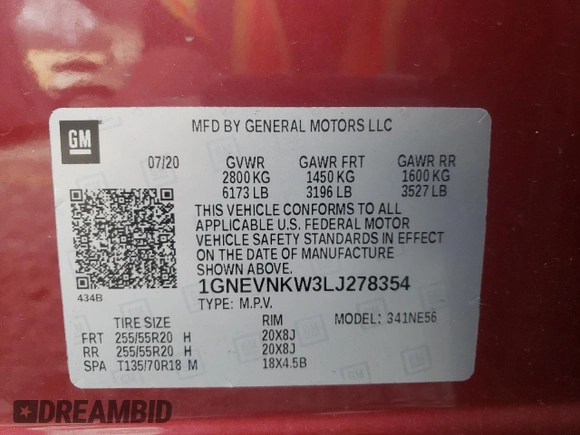 2020 Chevrolet Traverse High Country with VIN 1GNEVNKW3LJ278354, listed as a Copart auction lot 47250625 with 80,652 mi miles and Salvage Title. Bid and sale history available at carsss.com. Image 13.