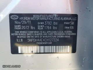 2012 Hyundai Elantra GLS PZEV with VIN 5NPDH4AE4CH127224, listed as a Copart auction lot 42142505 with 149,799 mi miles and Salvage Title. Bid and sale history available at carsss.com. Image 12.