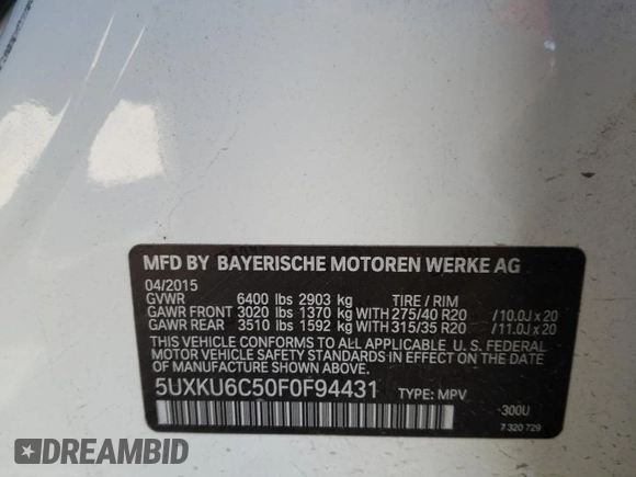 2015 BMW X6 xDrive50i with VIN 5UXKU6C50F0F94431, listed as a Copart auction lot 74720853 with 90,239 mi miles. Bid and sale history available at carsss.com. Image 14.