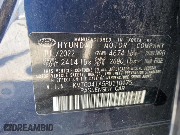 2023 Genesis G70 2.0T with VIN KMTG34TA5PU110175, listed as a Copart auction lot 58297715 with 43,716 mi miles and Salvage title. Bid and sale history available at DreamBid. Image 12.