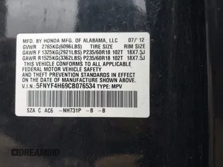 2012 Honda Pilot EX-L with VIN 5FNYF4H69CB076534, listed as a IAAI auction lot 41853158 with 189,003 mi miles. Bid and sale history available at carsss.com. Image 9.