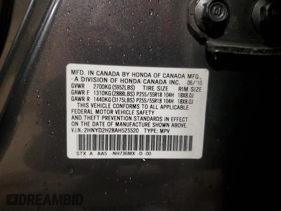 2010 Acura MDX with VIN 2HNYD2H28AH525520, listed as a Copart auction lot 50780235 with 250,830 mi miles and Salvage Title. Bid and sale history available at carsss.com. Image 13.