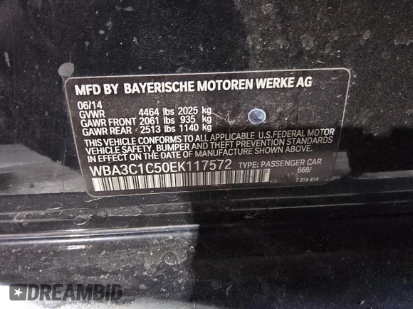 2014 BMW 3 Series 328i with VIN WBA3C1C50EK117572, listed as a Copart auction lot 45409055 with 118,804 mi miles and Clean Title. Bid and sale history available at carsss.com. Image 12.