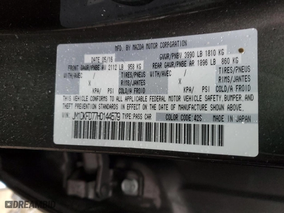 2017 Mazda CX-3 Grand Touring with VIN JM1DKFD77H0144579, listed as a Copart auction lot 43423555 with 0 mi miles and Clean Title. Bid and sale history available at carsss.com. Image 14.