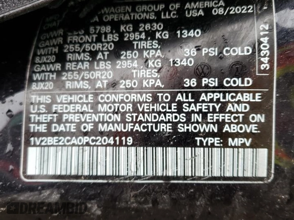 2023 Volkswagen Atlas SEL with VIN 1V2BE2CA0PC204119, listed as a Copart auction lot 81601434 with 21,914 mi miles and Salvage title. Bid and sale history available at DreamBid. Image 12.