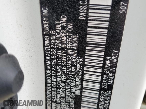 2019 Toyota C-HR XLE with VIN NMTKHMBX9KR095787, listed as a Copart auction lot 47006195 with 65,070 mi miles and Salvage Title. Bid and sale history available at carsss.com. Image 13.