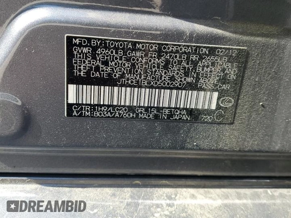 2013 Lexus GS 350 with VIN JTHCE1BLXD5002907, listed as a Copart auction lot 57619665 with 193,119 mi miles and Salvage title. Bid and sale history available at DreamBid. Image 12.