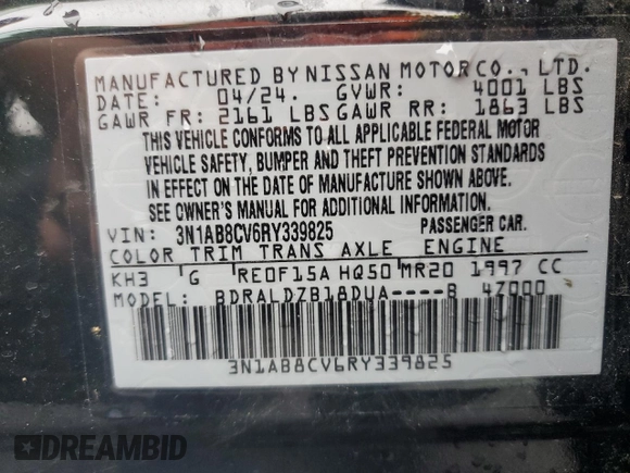 2024 Nissan Sentra SV с VIN 3N1AB8CV6RY339825, выставлен на аукционе Copart как лот 61484355 с пробегом 29 932 миль миль и Чистый • Clean title. История ставок и продаж доступна на DreamBid. Изображение 12.