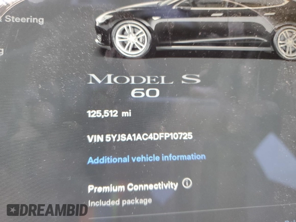 2013 Tesla Model S with VIN 5YJSA1AC4DFP10725, listed as a Copart auction lot 50955945 with 125,512 mi miles and Salvage Title. Bid and sale history available at carsss.com. Image 9.
