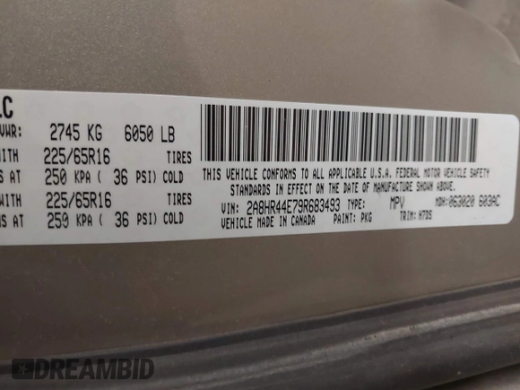 2009 Chrysler Town & Country LX with VIN 2A8HR44E79R683493, listed as a IAAI auction lot 42056729 with 147,227 mi miles. Bid and sale history available at carsss.com. Image 9.