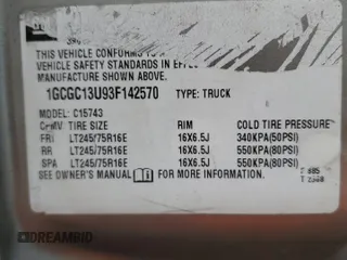 2003 Chevrolet Silverado 1500HD LT z VIN 1GCGC13U93F142570, wystawiony jako Copart lot #70047944 z przebiegiem 243 221 mil mil oraz Szkoda całkowita • Salvage title. Historia ofert i sprzedaży dostępna na DreamBid. Obrazek 14.