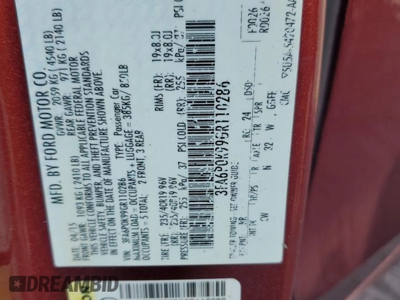 2016 Ford Fusion Titanium with VIN 3FA6P0K99GR110286, listed as a Copart auction lot 45089985 with 95,066 mi miles and Salvage Title. Bid and sale history available at DreamBid. Image 12.