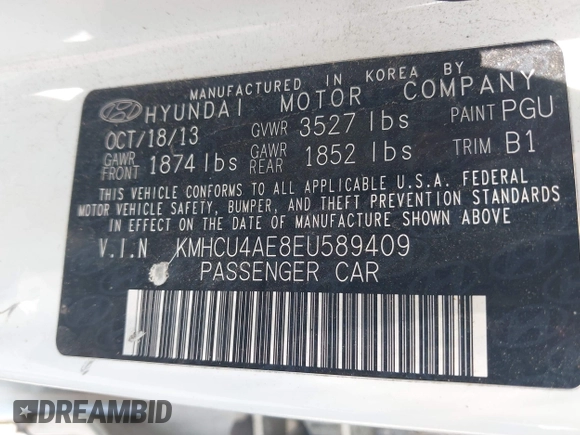 2014 Hyundai Accent GLS with VIN KMHCU4AE8EU589409, listed as a IAAI auction lot 42171087 with 209,204 mi miles. Bid and sale history available at carsss.com. Image 9.