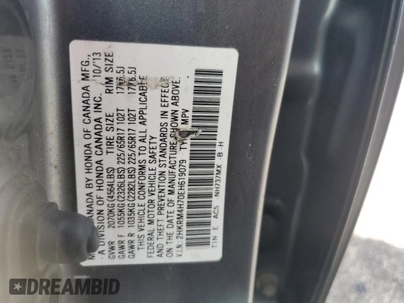 2014 Honda CR-V EX-L with VIN 2HKRM4H70EH619079, listed as a Copart auction lot 49488045 with 182,896 mi miles and Non Repairable. Bid and sale history available at carsss.com. Image 13.