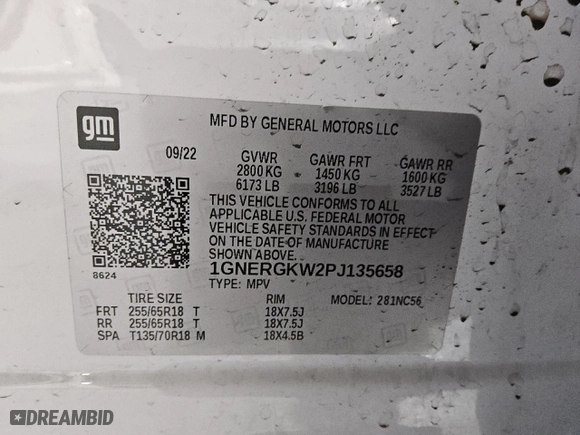 2023 Chevrolet Traverse LT Cloth with VIN 1GNERGKW2PJ135658, listed as a Copart auction lot 50096105 with 77,398 mi miles and Clean Title. Bid and sale history available at carsss.com. Image 13.