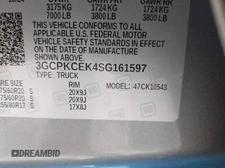 2025 Chevrolet Silverado 1500 with VIN 3GCPKCEK4SG161597, listed as a IAAI auction lot 41833048 with 852 mi miles and . Bid and sale history available at DreamBid. Image 9.