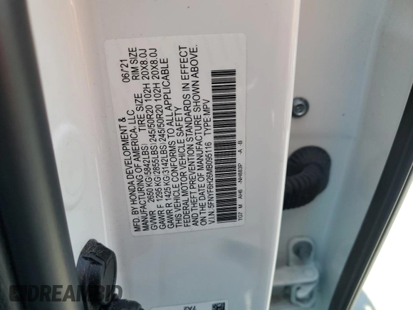 2021 Honda Pilot Special Edition with VIN 5FNYF6H26MB095116, listed as a Copart auction lot 62464215 with 41,929 mi miles and Salvage title. Bid and sale history available at DreamBid. Image 13.