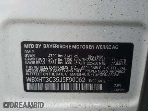 2018 BMW X1 xDrive28i with VIN WBXHT3C35J5F90062, listed as a Copart auction lot 56284945 with 138,137 mi miles and Salvage title. Bid and sale history available at DreamBid. Image 13.