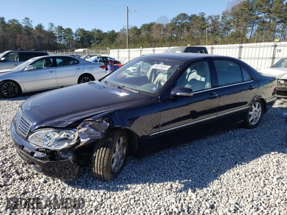 2002 Mercedes-Benz S-Class 4.3L with VIN WDBNG70J92A269984, listed as a Copart auction lot 46418465 with 0 mi miles and Salvage Title. Bid and sale history available at carsss.com. Image 1.