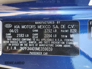2021 Kia Forte GT-Line with VIN 3KPF34AD9ME359659, listed as a Copart auction lot 61551812 with 9,781 mi miles and Salvage title. Bid and sale history available at DreamBid. Image 10.