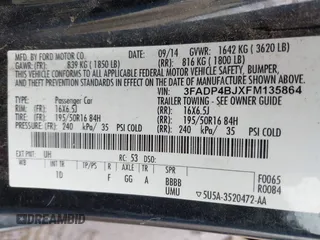 2015 Ford Fiesta SE with VIN 3FADP4BJXFM135864, listed as a IAAI auction lot 39462016 with 113,486 mi miles and . Bid and sale history available at DreamBid. Image 9.