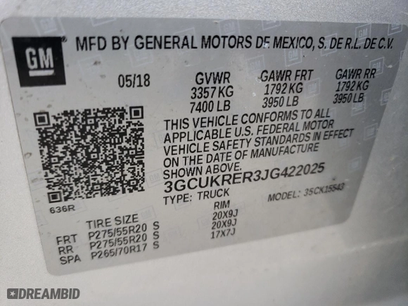 2018 Chevrolet Silverado 1500 LT with VIN 3GCUKRER3JG422025, listed as a Copart auction lot 52552215 with 87,752 mi miles and Clean Title. Bid and sale history available at carsss.com. Image 12.