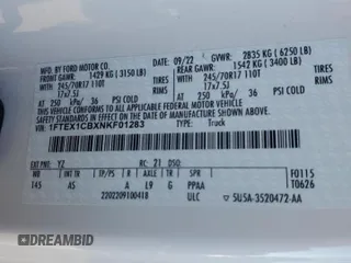 2022 Ford F-150 XL with VIN 1FTEX1CBXNKF01283, listed as a Copart auction lot 47600675 with 53,189 mi miles and Salvage title. Bid and sale history available at DreamBid. Image 12.