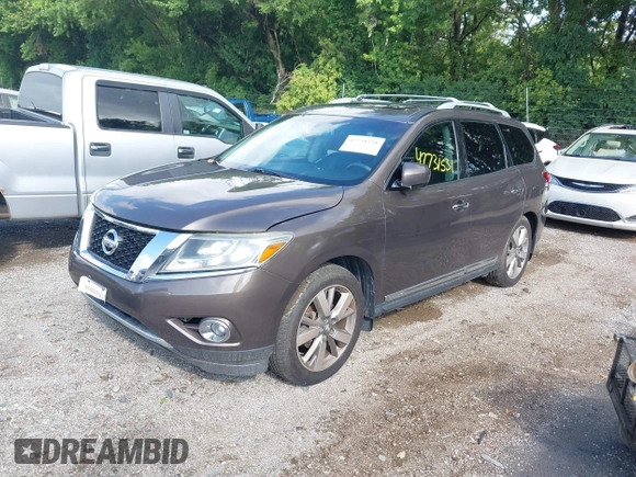 2015 Nissan Pathfinder Platinum with VIN 5N1AR2MM4FC603779, listed as a IAAI auction lot 42731531 with 103,385 mi miles and . Bid and sale history available at DreamBid. Image 2.