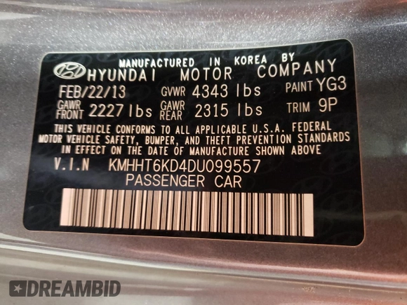 2013 Hyundai Genesis Coupe Premium z VIN KMHHT6KD4DU099557, wystawiony jako Copart lot #58597345 z przebiegiem 70 831 mil mil oraz Tytuł czysty. Historia ofert i sprzedaży dostępna na DreamBid. Obrazek 12.