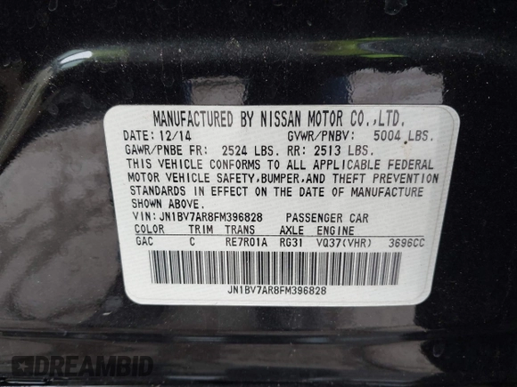 2015 Infiniti Q50 Premium with VIN JN1BV7AR8FM396828, listed as a IAAI auction lot 42313019 with 130,707 mi miles and . Bid and sale history available at DreamBid. Image 9.