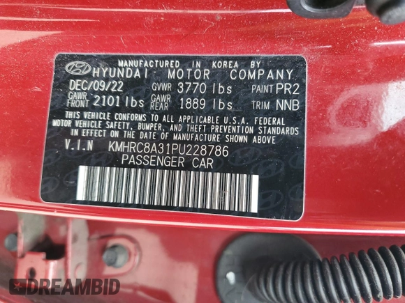 2023 Hyundai Venue SEL z VIN KMHRC8A31PU228786, wystawiony jako Copart lot #54070725 z przebiegiem 31 269 mil mil oraz Szkoda całkowita • Salvage title. Historia ofert i sprzedaży dostępna na DreamBid. Obrazek 13.