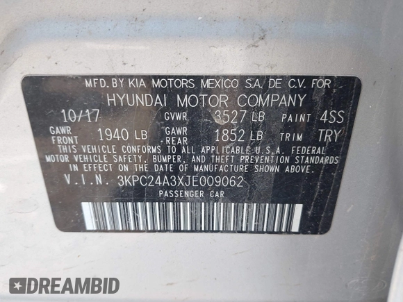 2018 Hyundai Accent SE with VIN 3KPC24A3XJE009062, listed as a IAAI auction lot 42127408 with 101,724 mi miles and . Bid and sale history available at carsss.com. Image 9.
