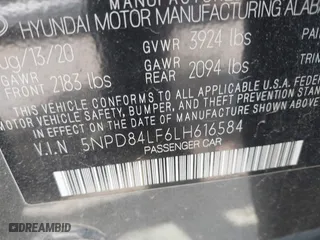 2020 Hyundai Elantra Value Edition with VIN 5NPD84LF6LH616584, listed as a IAAI auction lot 41926099 with 86,887 mi miles. Bid and sale history available at carsss.com. Image 9.
