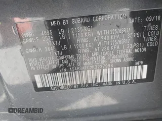 2019 Subaru Outback Premium with VIN 4S4BSAFC2K3237998, listed as a IAAI auction lot 42060769 with 151,082 mi miles and . Bid and sale history available at DreamBid. Image 9.